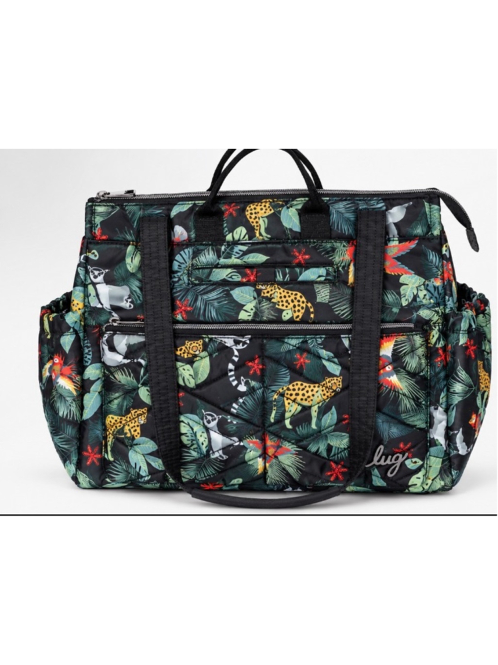 RARE: Lug Soprano Quilted Travel Tote Bag One Size Black Wildlife Print NWT